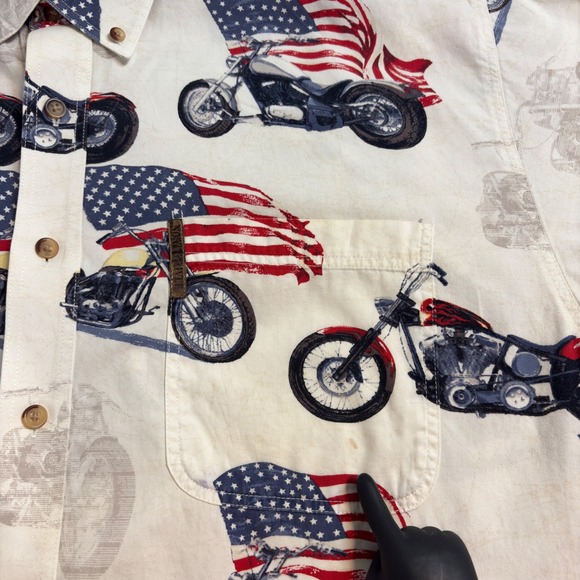 North River Outfitters L Short Sleeve Button Up Shirt Motorcycles American Flag - Picture 7 of 11
